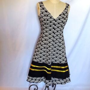 Nine West Fit & Flare Dress, Navy, White & Gold, Size 4